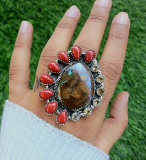 925 Sterling silver jewelry with semi precious stones Boulder Opal RING-1199